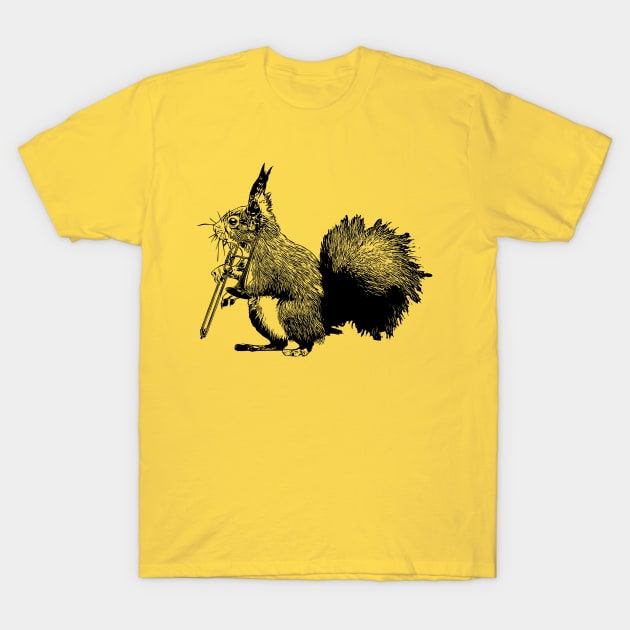Squirrel wielding Trombone T-Shirt by dankdesigns